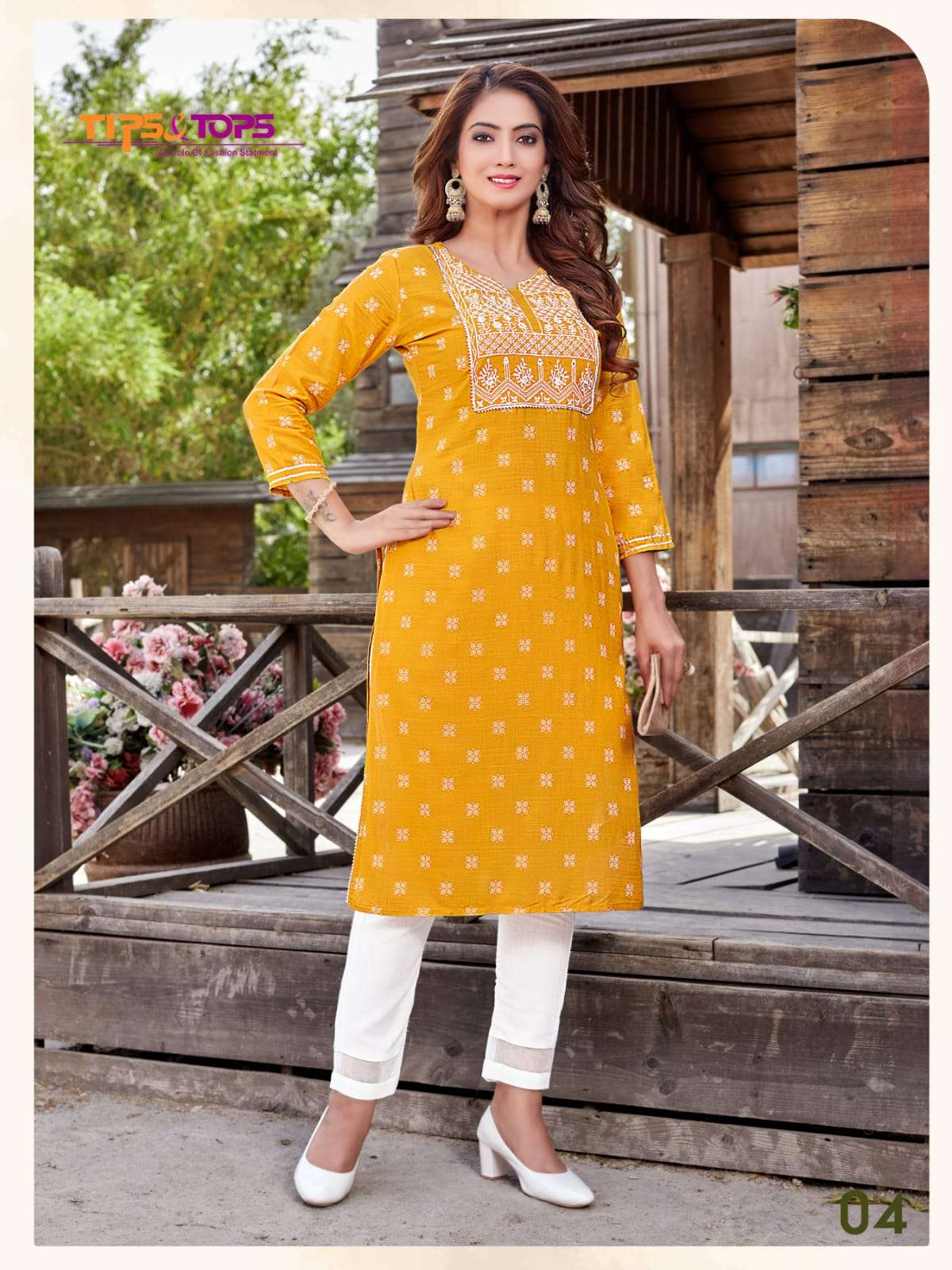 Tips & Tops-Satrangi-Rayon-Slub-Printed-Embroidery-Work-Kurti-Cotton-Lace-Work-Pant-04